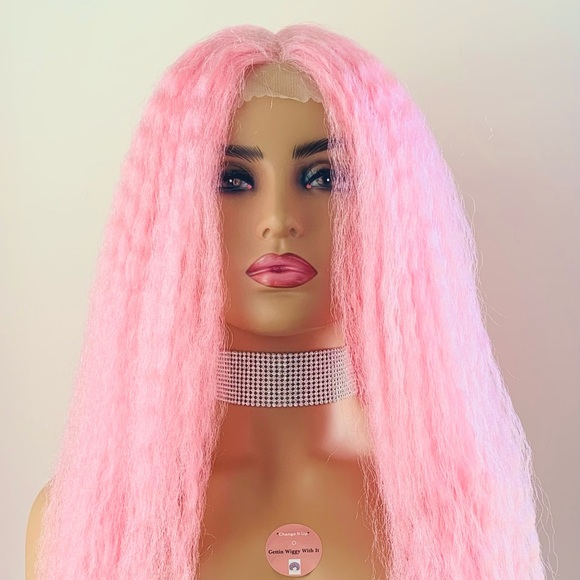 Long Wavy/Twist Style Pink Synthetic Lace Front Wig - Picture 4 of 11